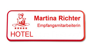 Prestige Namensschilder aus Kunststoff - Roter Rand und weißer Hintergrund | www.namebadgesinternational.at